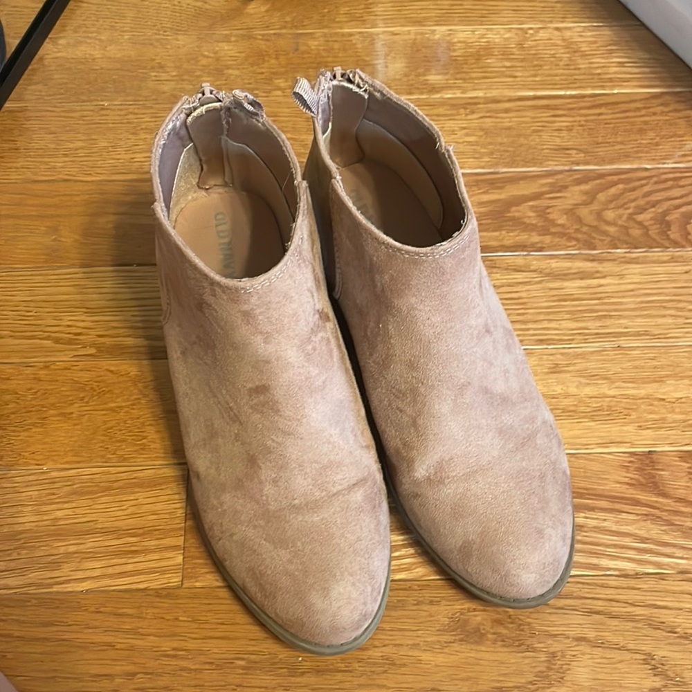 Tan half heel boots zipper on back fit nicely